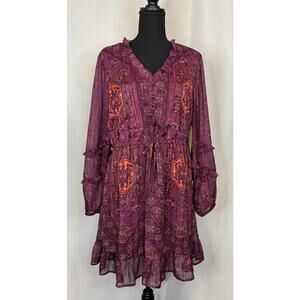 Frye & Co Flounce Royal Plum Midi Dress Size M NWT Peasant Boho Rodeo Cowgirl